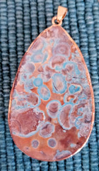 Natural Brown/Blue Ocean Jasper Gemstone Gold Plated Teardrop Artisan Pendant