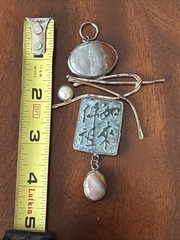 Shirley Price Signed Artist Made Sterling Sig. Pearl Jadeite Jasper Lg Pendant