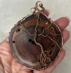 Artisian Handmade Copper Wrapped Natural Live Edge Wood Large Pendant