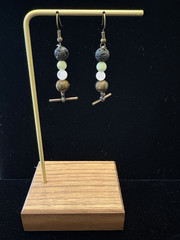 Beaded Dangle Drop Hook Earrings Multicolor Stone Beads, Lava Beads & Metal.