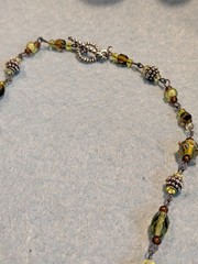 Handmade Lariat Necklace Green Glass Beads Silver Charm