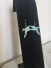 Signed Artisan Bronze Hummingbird Earrings Hand Patinated Bird Dangle Handmade
