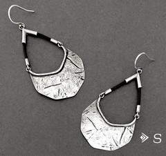 SILPADA Sterling Silver Textured BADGE OF BEAUTY Black Leather Earrings~#W3140