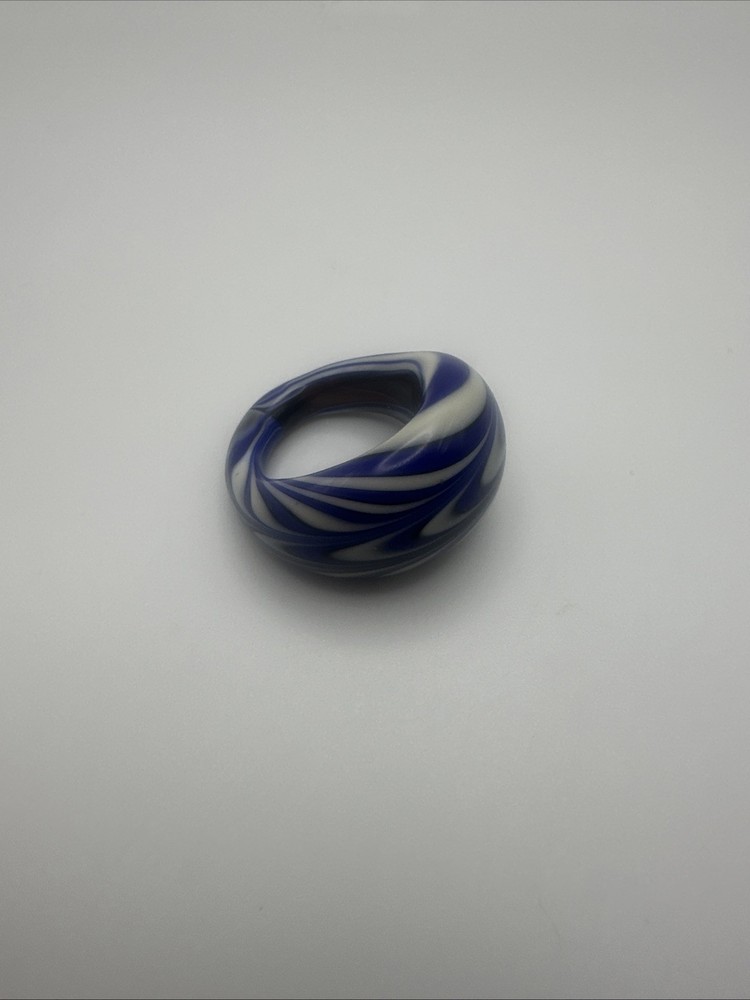 Murano Glass Ring Size 7.25 Blue/White Specialty Design
