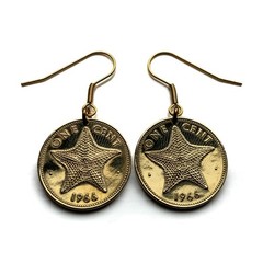 1966 Bahamas 1 Cent coin earrings Bahamian starfish sea star Nassau beach 000681