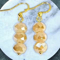 Peach Champagne Opaque Crystal Earrings 14k Gold Plated Dangle Drop Hooks