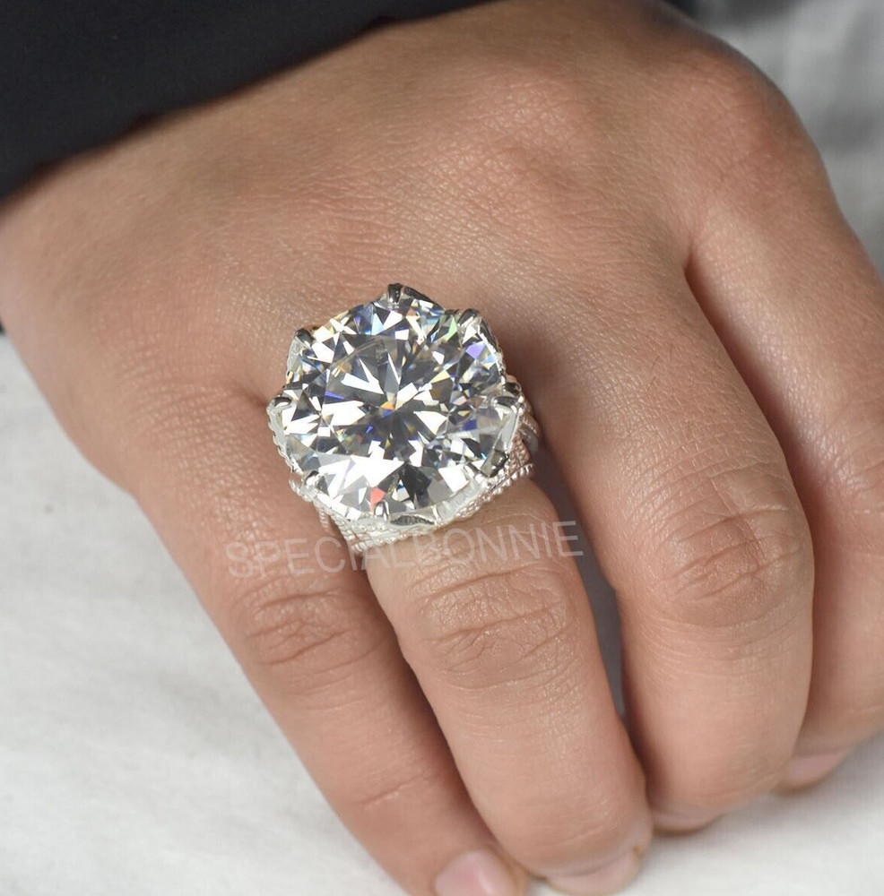 HUGE 54Ct Certified White Diamond Solitaire Cocktail Ring ! FREE Diamond studs!