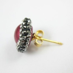 Hot Pink Freshwater Pearl Pave Earring, 22K Gold plated Sterling Silver Posts