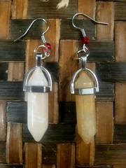 Faceted Garnet & Milky Quartz Hexagonal Pendant Earrings