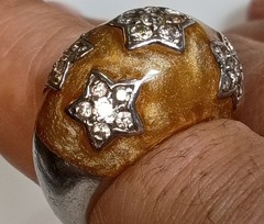 Angelique de Paris Sterling Silver Honey Color Resin 5 Star CZ Dome Ring Size 7