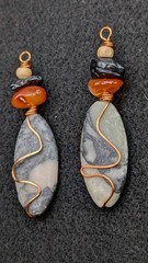 Pair of Unique Gemstone Copper Wire Wrapped Pendant / Charms