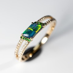 Black Opal Split Shank Engagement Ring with Diamond 14K Yellow Gold