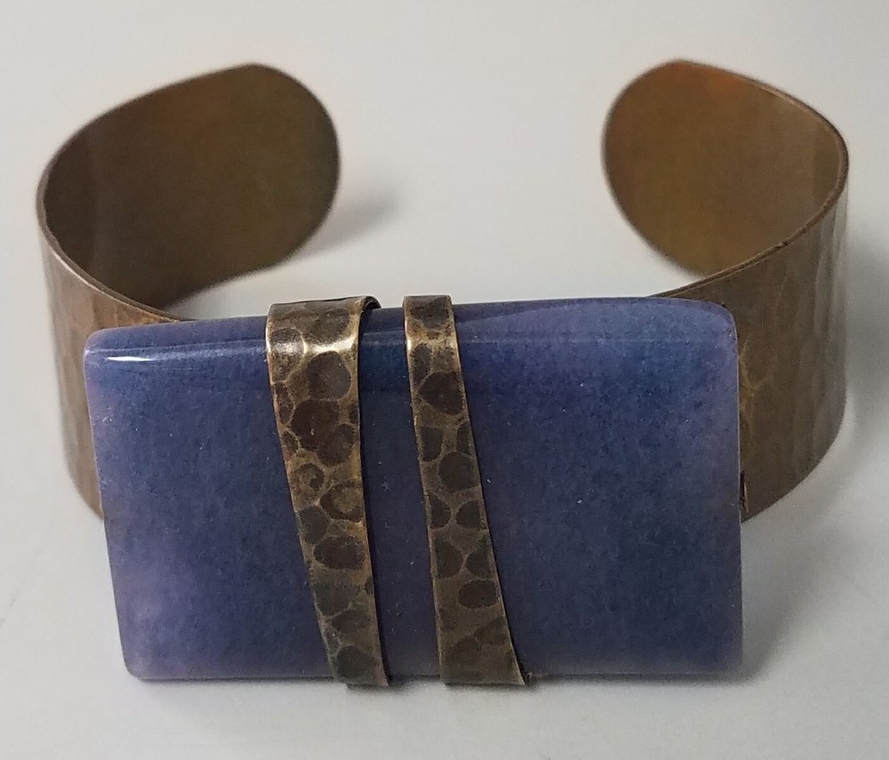 SIGNED JAN MICHAELS SAN FRANCISCO CUFF BRONZE COPPER HAMMERED BRACELET STONE