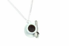 Miniblings Porcelain Coffee Cup Necklace 45cm Cafe Teacup Spoon