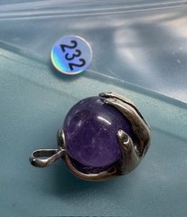Sterling Silver hand holding Amethyst Cryatal ball Solitaire pendant by JKL 232