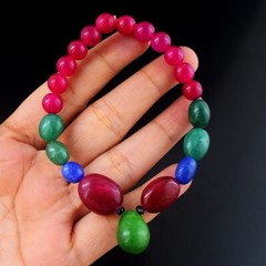 Ruby , Emerald & Aventurine 133 .00 Cts Beaded Stretchable Bracelet VK 78 E582