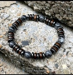 Natural Labradorite and Hematite Stone Bracelet Unisex up to 8.5 in
