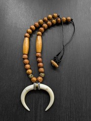 Men’s Tribal Beaded Statement Necklace Double Horn Pendant Boho Ethnic Gift 30″