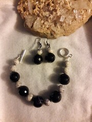 Artisan Dark Purple Agate Bracelet Size Small 2″ Dangle Earrings Set