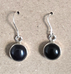 Natural Black Onyx Dangle Earrings 925 Sterling Silver 1″ Drop 11mm Diameter