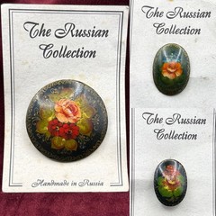 3 The Russian Collection Hand Painted Lacquer Pins Floral Brooch Russia New