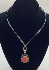 Mexico Branded Silver Necklace Pink Coral Cabashon With Matching Earrings NWOT