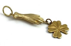 Lucky Clover Charm Necklace Pendant Vintage Victorian Style Hand Brass Jewelry