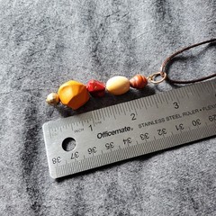 Handmade Orange Beaded Pendant Upcycled Necklace, 18 Inch Brown Cord
