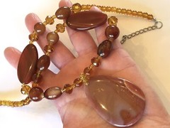 NWOT ~ Genuine Orange Banded Agate & Golden Yellow Crystal Glass Bead Necklace