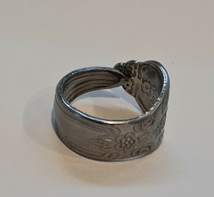 Handmade Brushed Stainless Steel Spoon Ring Floral Deco Design Size 10