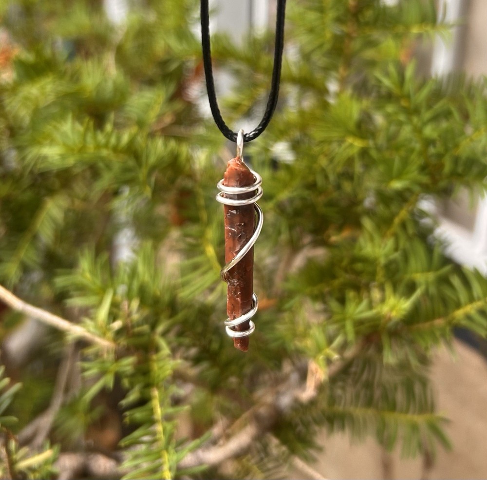 Handmade Lepidocrocite Red Himalayan Quartz crystal silver tone necklace