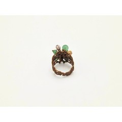 Adjustable Beaded Cluster Ring • Filigree • Green Aventurine & Pearl Jewelry