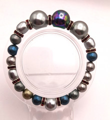 Enchanting South Sea Pearls Grays, Blues Red Accents Beaded Bracelet