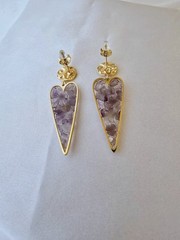 18K Gold-Plated Heart Amethyst Dangle Earrings for Women 0072