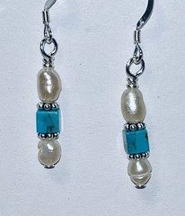 Sterling Silver, Turquoise & Fresh Water Pearls Earrings – Sun & Sea OOAK
