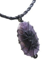 Amethyst Spiderweb Necklace: Handcrafted Black Wire Wrap Pendant