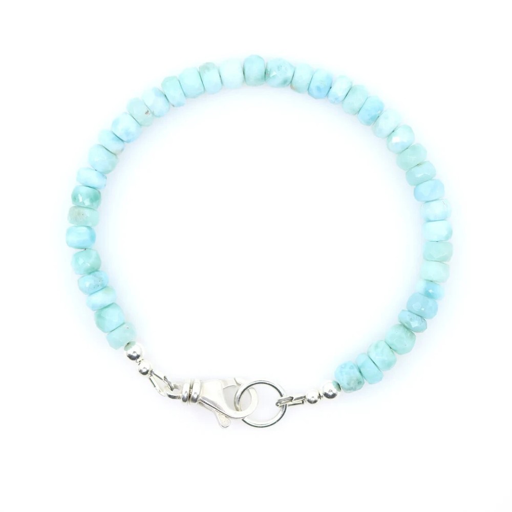 6mm Blue Faceted Larimar Bracelet, Genuine Rondelle Beaded Gemstone Jewelry