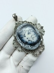 Milky Dendrite Opal Silver Pendant-Natural Opal Dendrite Pendant Necklace