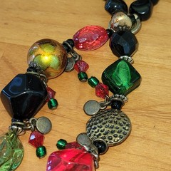Artisan Mosaic Enamel Medallion Necklace Lampwork Foil Beads Chunky Boho