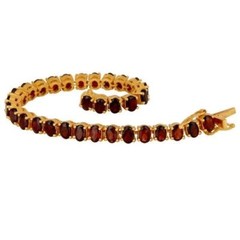 18K Yellow Gold Plated Sterling Silver Garnet Gemstone Tennis Bracelet Jewelry