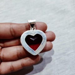 Red Garnet Heart Gemstone Pendant Silver Jewelry Handmade Cut Pendant 1″Piece