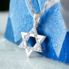 Jewish Star of David Necklace, Magen David Chain 20″, 18 CZ, 925 Sterling Silver