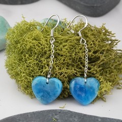 Blue Apatite 925 Silver Puffy Heart Drop Earrings Natural Crystal Jewelry Gift