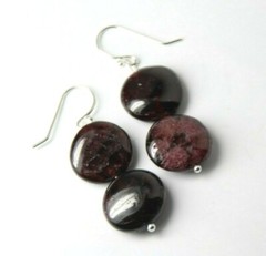Garnet Earrings Burgundy 14-15mm Coin Shape Gemstone 925 Sterling Silver 1 1/2″