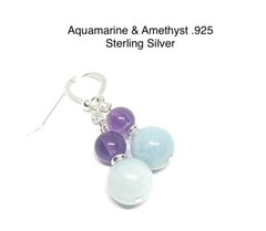 Aquamarine & Amethyst Genuine Stone .925 Sterling Silver Earrings