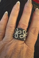 tests silver beaded band ring black modern design boho / shiny in light size 9