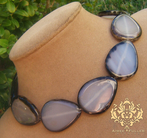 Aimee Fuller Black Grey Agate Chunky Statement Slab Necklace Large Jewelry
