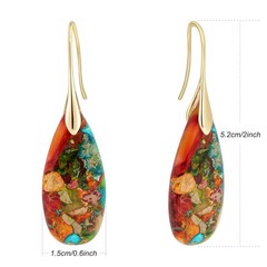 Sriomu Natural Healing Stone Fishhoop Dangle Drop Earrings Statement Gold
