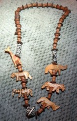 Vintage Hand-Carved Wood African Safari Animal Statement Necklace