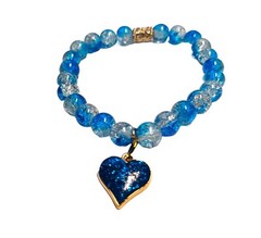 Fashionable and Elegant Chic Blue and Clear Heart Charm Beaded Bracelet
